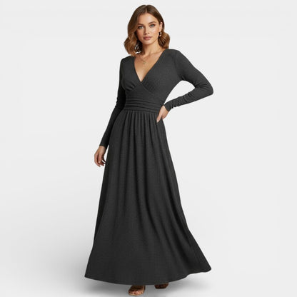 Gleame | Dames A-Lijn Maxi Jurk V-Hals Geribde Structuur