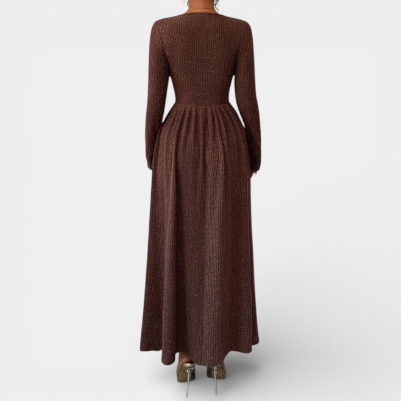 Gleame | Dames A-Lijn Maxi Jurk V-Hals Geribde Structuur