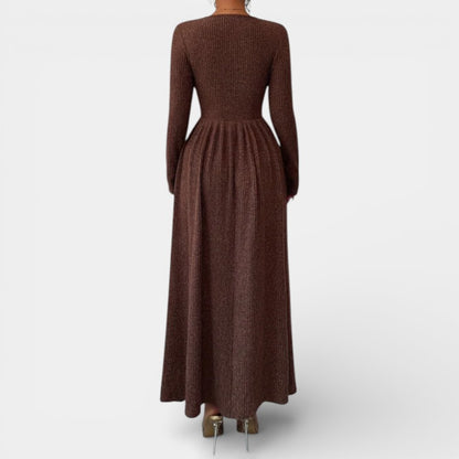 Gleame | Dames A-Lijn Maxi Jurk V-Hals Geribde Structuur