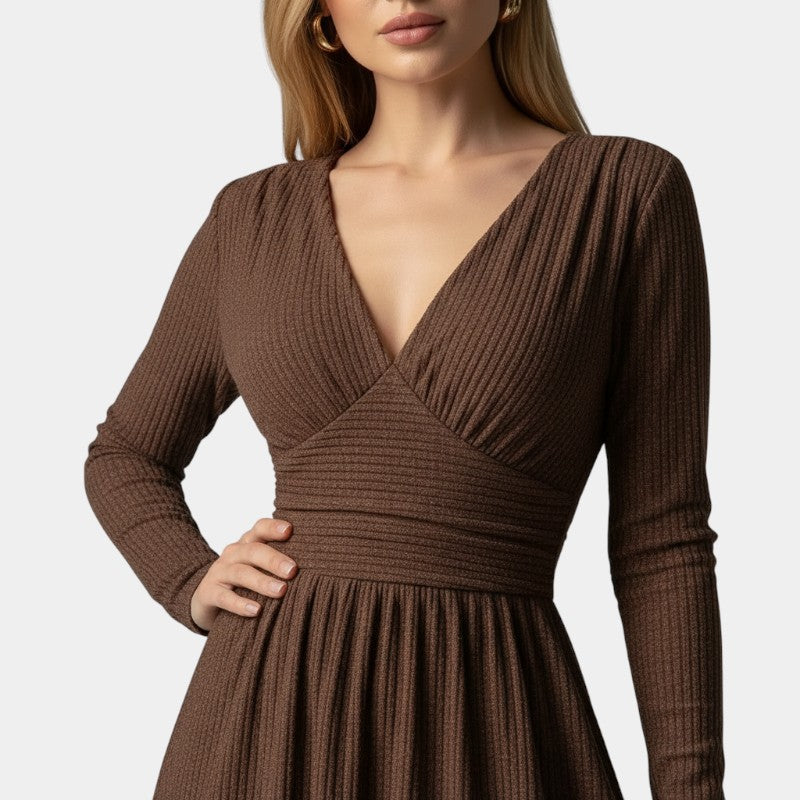 Gleame | Dames A-Lijn Maxi Jurk V-Hals Lange Mouw