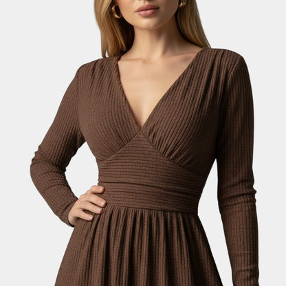 Gleame | Dames A-Lijn Maxi Jurk V-Hals Lange Mouw