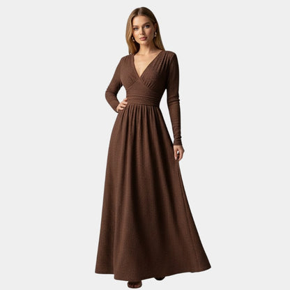 Gleame | Dames A-Lijn Maxi Jurk V-Hals Lange Mouw