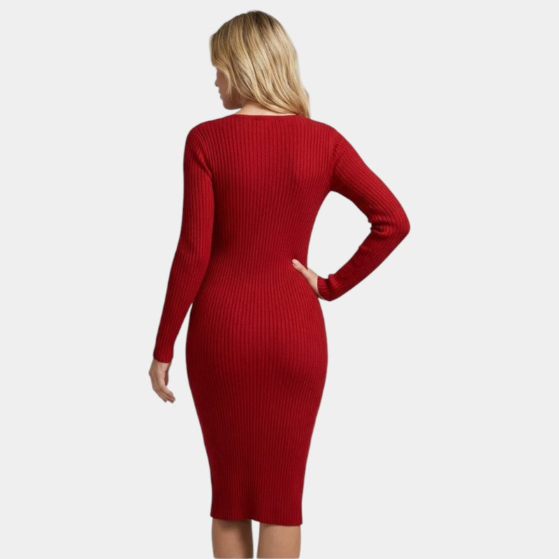 Gleame | Dames Bodycon Jurk Geribde Structuur Ronde Hals