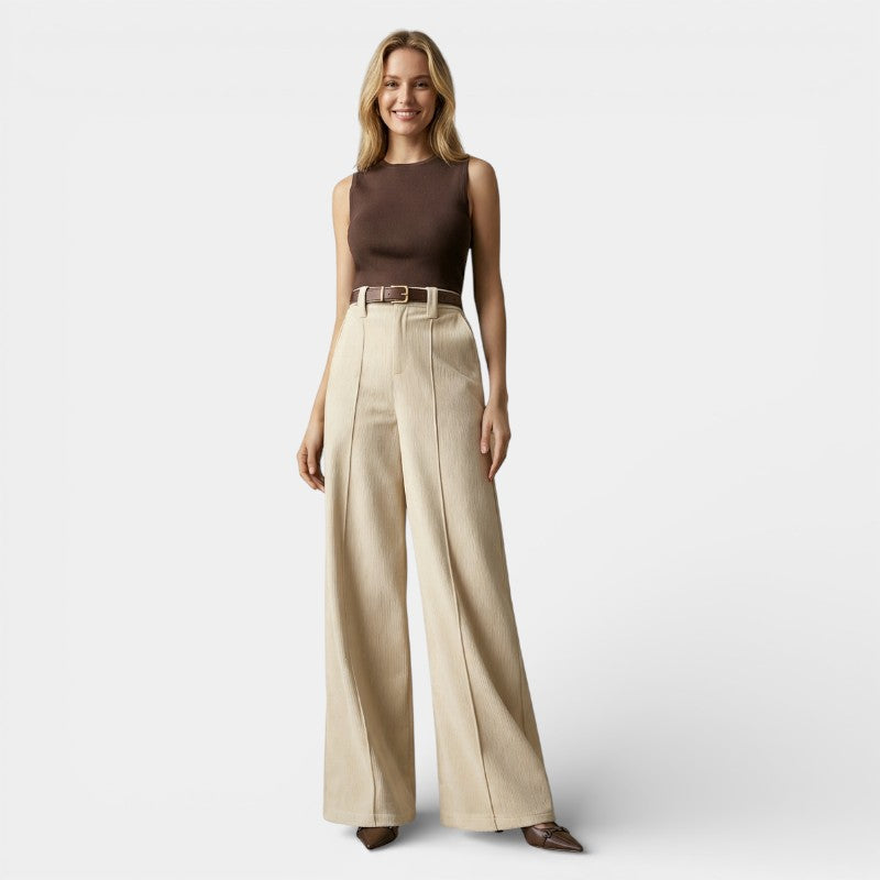 Gleame | Dames Broek Hoge Taille Wijde Pijpen Elegante Pasvorm