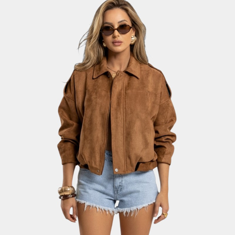 Gleame | Dames Jas Met Rits Lange Mouw Klassieke Pasvorm