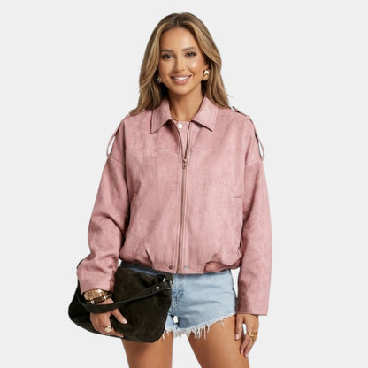 Gleame | Dames Jas Met Rits Lange Mouw Klassieke Pasvorm