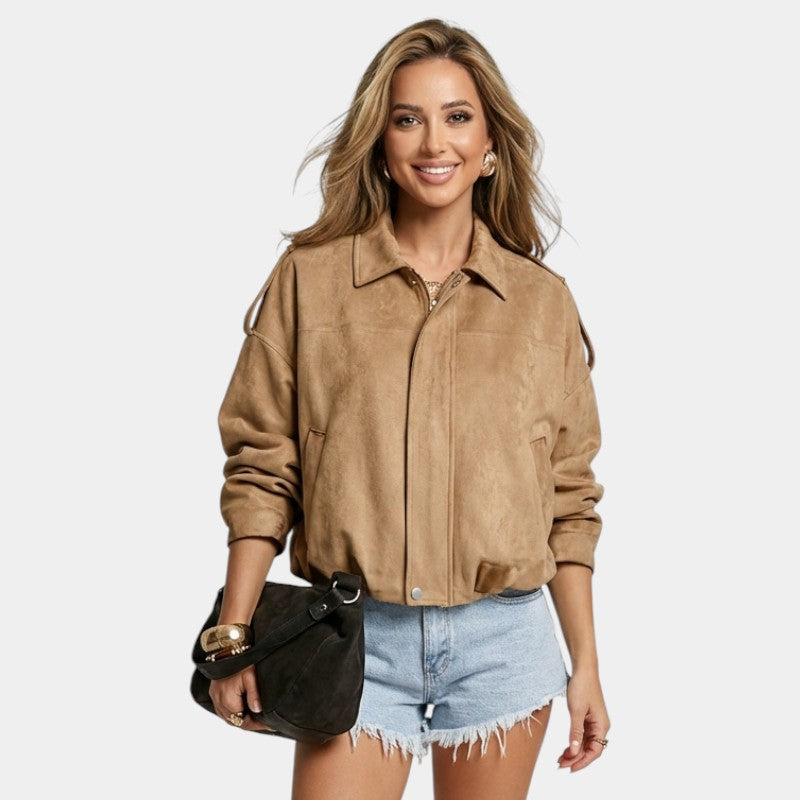 Gleame | Dames Jas Met Rits Lange Mouw Klassieke Pasvorm