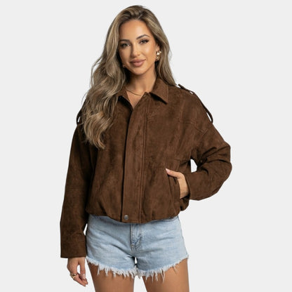 Gleame | Dames Jas Met Rits Lange Mouw Klassieke Pasvorm