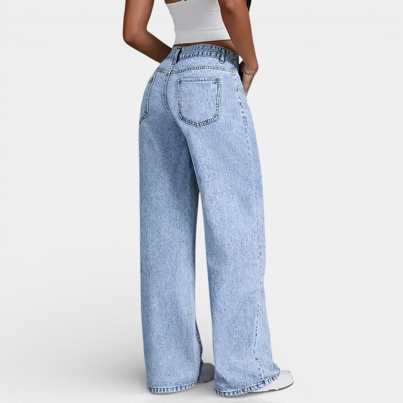 Gleame | Dames Jeans Hoge Taille Wijde Pijp Rechte Pasvorm
