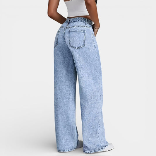 Gleame | Dames Jeans Hoge Taille Wijde Pijp Rechte Pasvorm