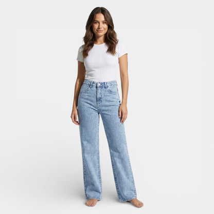 Gleame | Dames Jeans Hoge Taille Wijde Pijp Rechte Pasvorm