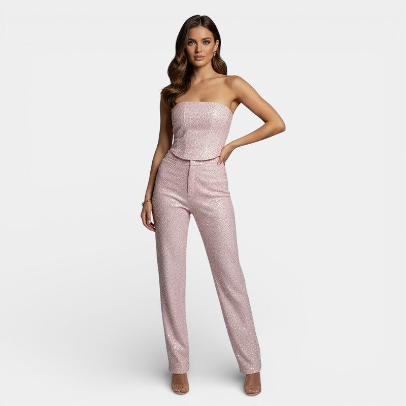 Gleame | Dames Jumpsuit Strapless Mouwloos Elegante Pasvorm