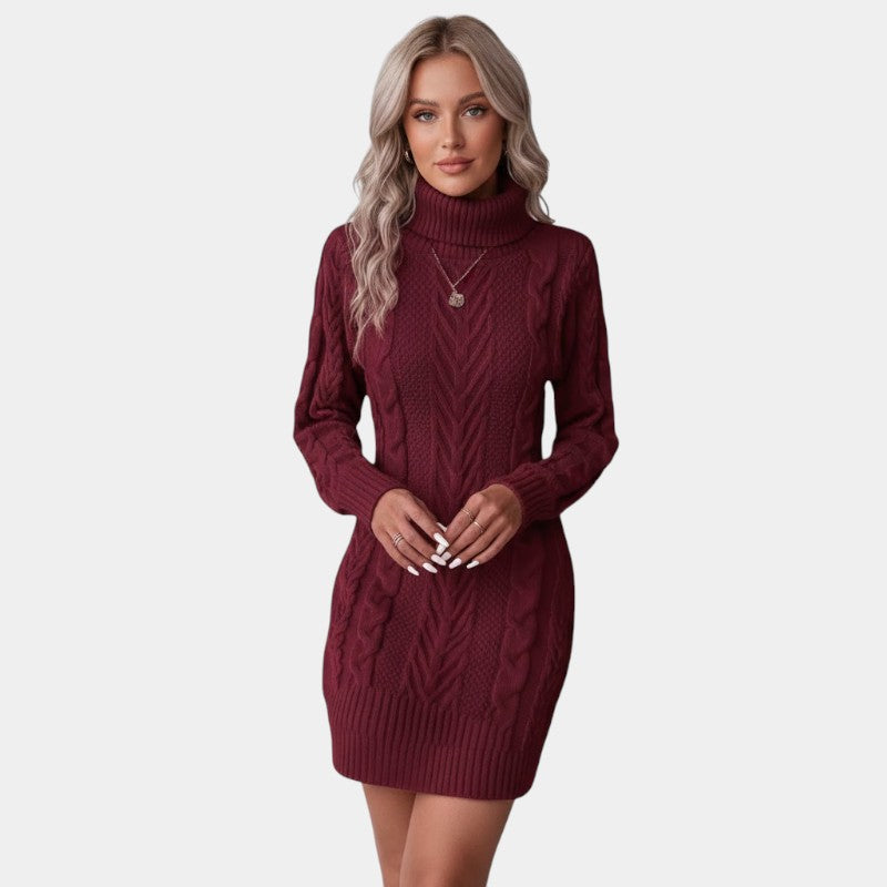 Gleame | Dames Kabelgebreide Trui Jurk Warm Elegante Pasvorm