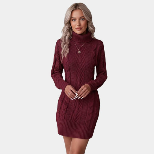 Gleame | Dames Kabelgebreide Trui Jurk Warm Elegante Pasvorm