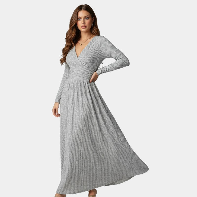 Gleame | Dames Maxi Jurk A-Lijn V-Hals Lange Mouw