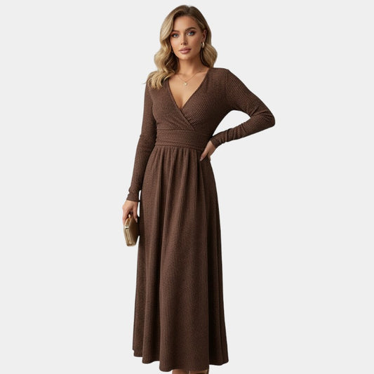 Gleame | Dames Maxi Jurk A-Lijn V-Hals Lange Mouw