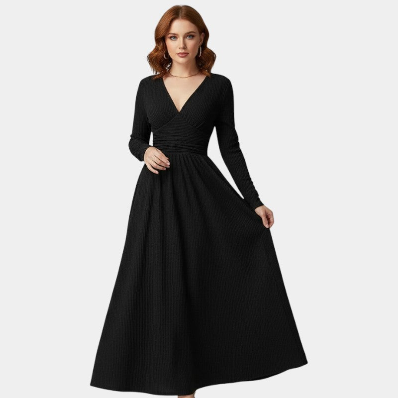 Gleame | Dames Maxi Jurk A-Lijn V-Hals Lange Mouw