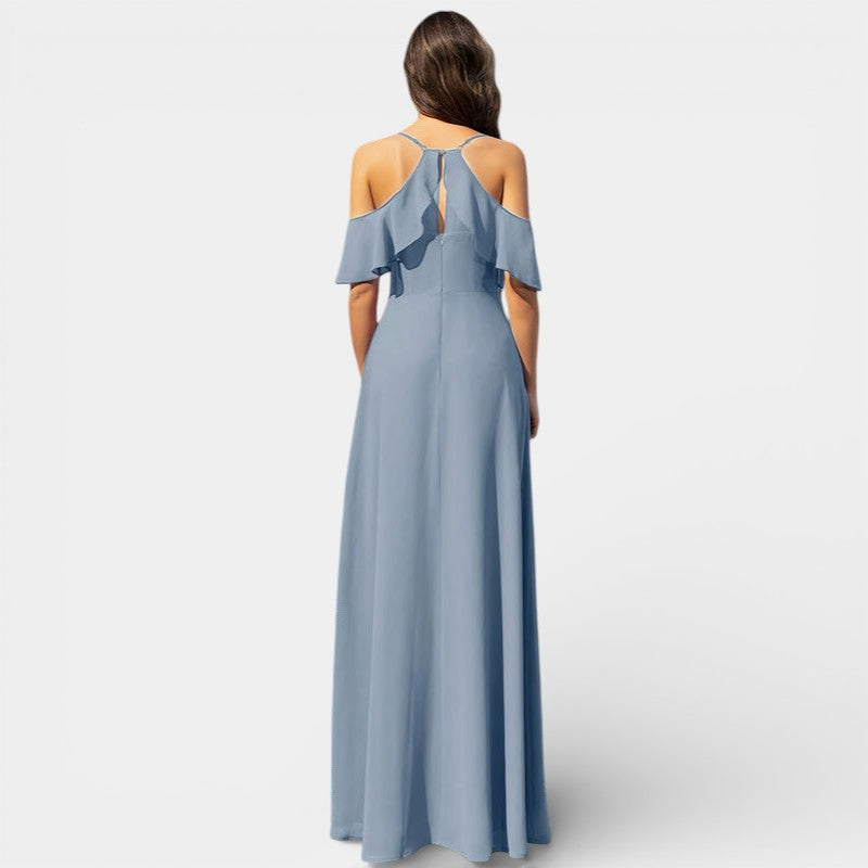 Gleame | Dames Maxi Jurk A-Lijn V-Hals Plissé Elegante Pasvorm