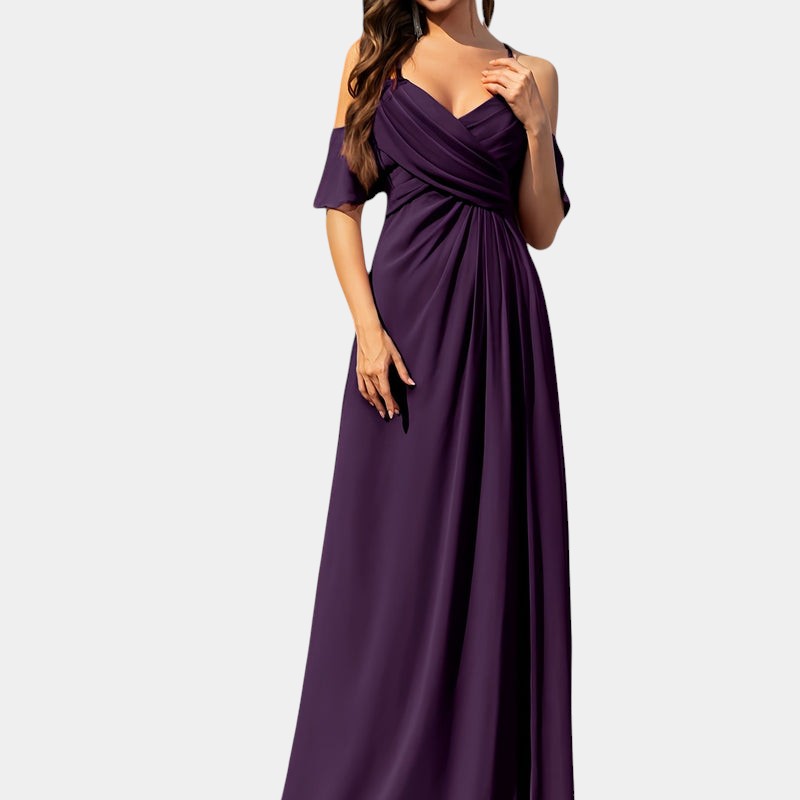 Gleame | Dames Maxi Jurk A-Lijn V-Hals Plissé Elegante Pasvorm