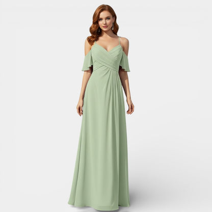 Gleame | Dames Maxi Jurk A-Lijn V-Hals Plissé Elegante Pasvorm