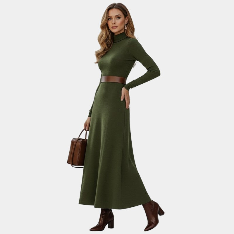 Gleame | Dames Maxi Jurk Hoge Hals Aansluitende Pasvorm Elegant