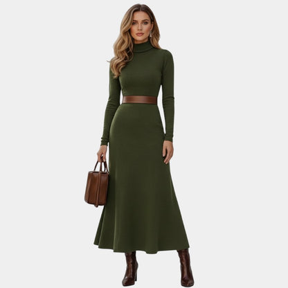 Gleame | Dames Maxi Jurk Hoge Hals Aansluitende Pasvorm Elegant