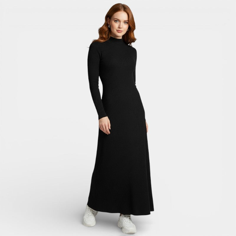 Gleame | Dames Maxi Jurk Hoge Hals Lange Mouw Aansluitend