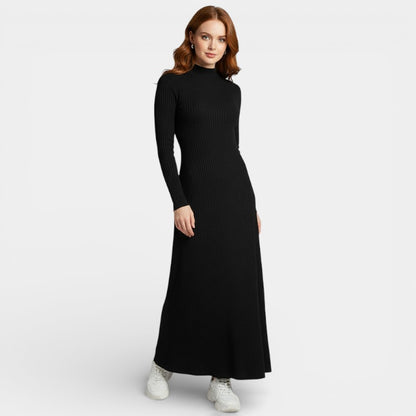 Gleame | Dames Maxi Jurk Hoge Hals Lange Mouw Aansluitend