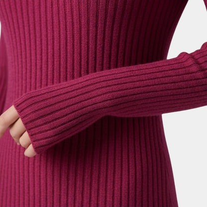 Gleame | Dames Maxi Jurk Hoge Hals Lange Mouw Aansluitend