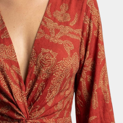 Gleame | Dames Maxi Jurk V-Hals Lange Mouw Elegante Pasvorm