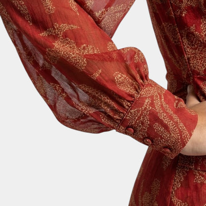 Gleame | Dames Maxi Jurk V-Hals Lange Mouw Elegante Pasvorm