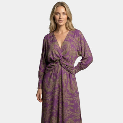 Gleame | Dames Maxi Jurk V-Hals Lange Mouw Elegante Pasvorm