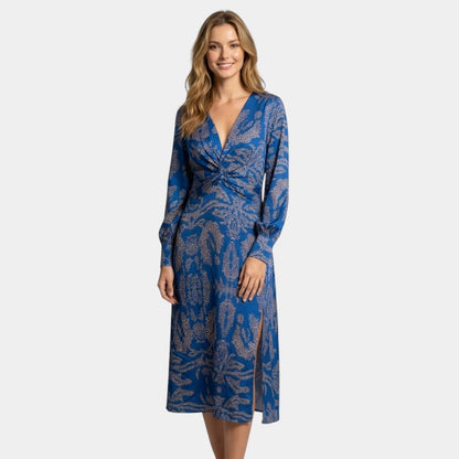 Gleame | Dames Maxi Jurk V-Hals Lange Mouw Elegante Pasvorm