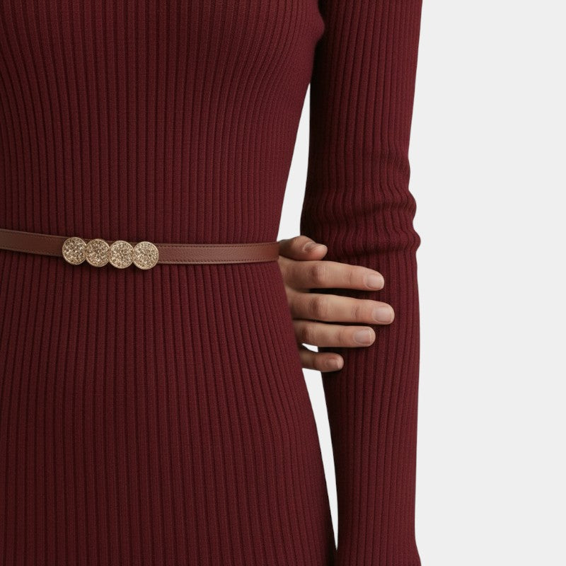 Gleame | Dames Midi Jurk Hoge Hals Geribde Structuur Elegant