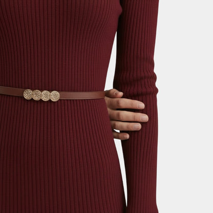 Gleame | Dames Midi Jurk Hoge Hals Geribde Structuur Elegant