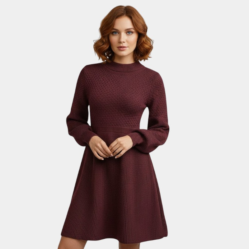 Gleame | Dames Midi Jurk Hoge Hals Lange Mouw Elegante Pasvorm