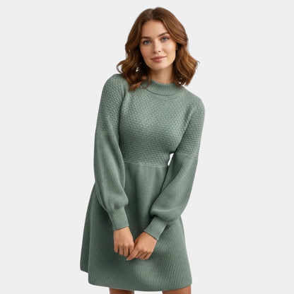 Gleame | Dames Midi Jurk Hoge Hals Lange Mouw Elegante Pasvorm