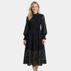 Gleame | Dames Midi Jurk van Kant met Hoge Hals en Elegante Pasvorm