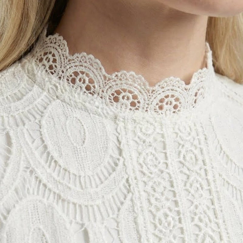 Gleame | Dames Midi Jurk van Kant met Hoge Hals en Elegante Pasvorm