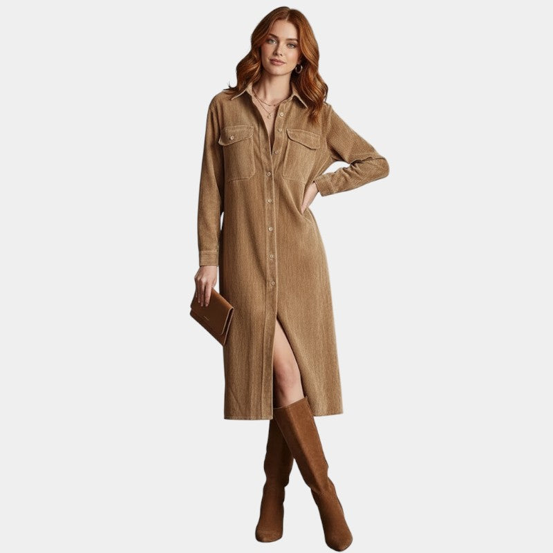 Gleame | Dames Overhemd Jurk Geribde Structuur Losse Pasvorm Elegant