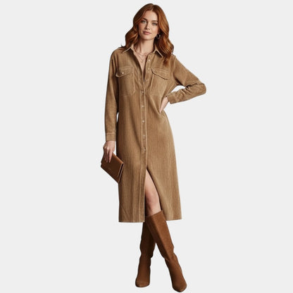 Gleame | Dames Overhemd Jurk Geribde Structuur Losse Pasvorm Elegant