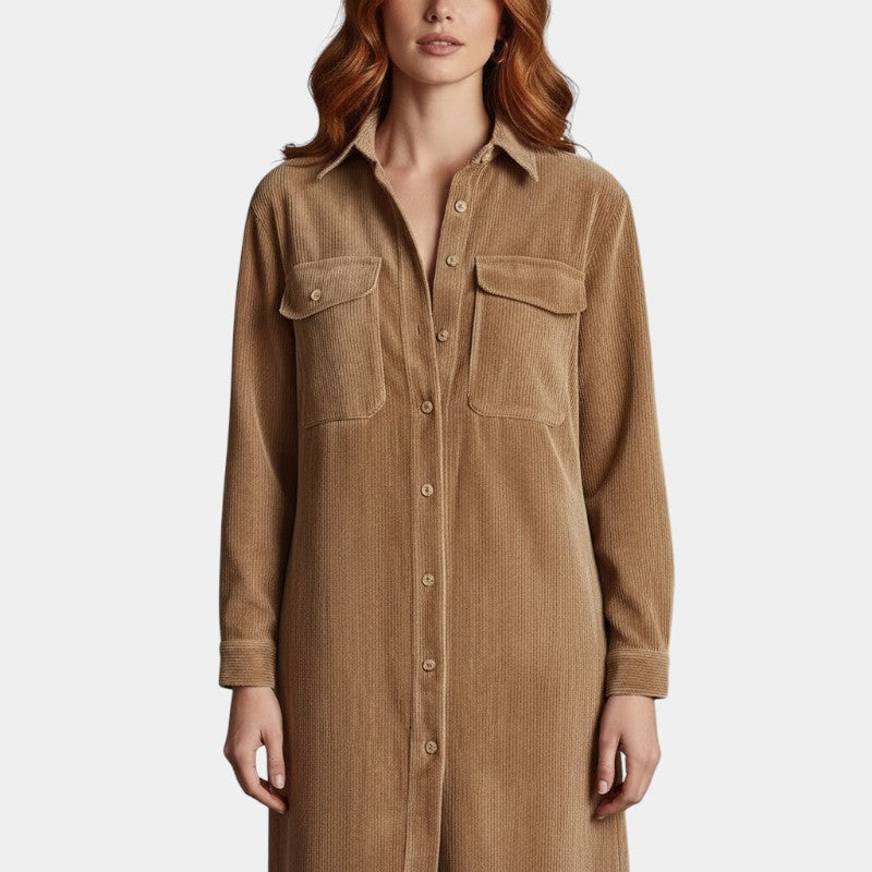 Gleame | Dames Overhemd Jurk Geribde Structuur Losse Pasvorm Elegant