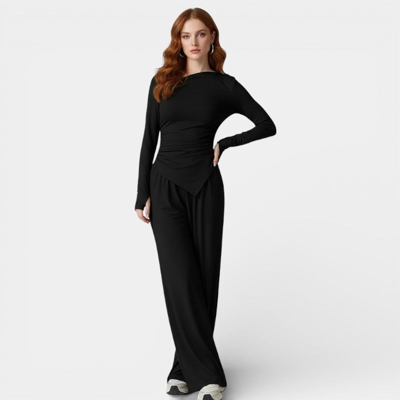 Gleame | Dames Tweedelige Set Asymmetrische Hals Aansluitende Pasvorm