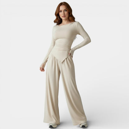 Gleame | Dames Tweedelige Set Asymmetrische Hals Aansluitende Pasvorm