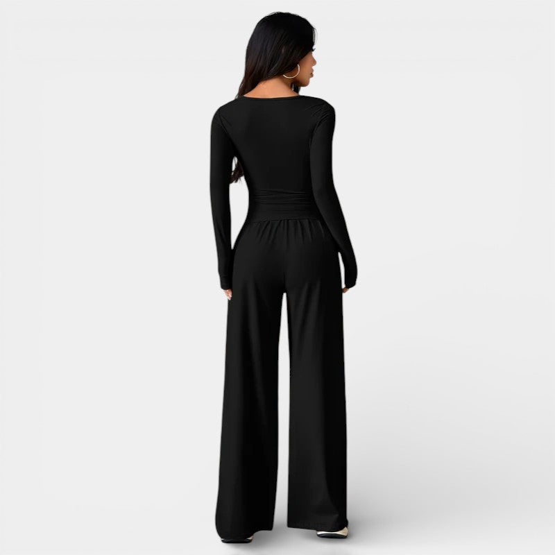 Gleame | Dames Tweedelige Set Asymmetrische Hals Aansluitende Pasvorm