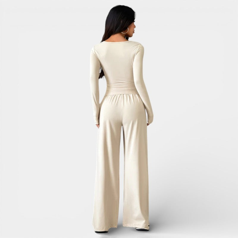 Gleame | Dames Tweedelige Set Asymmetrische Hals Aansluitende Pasvorm