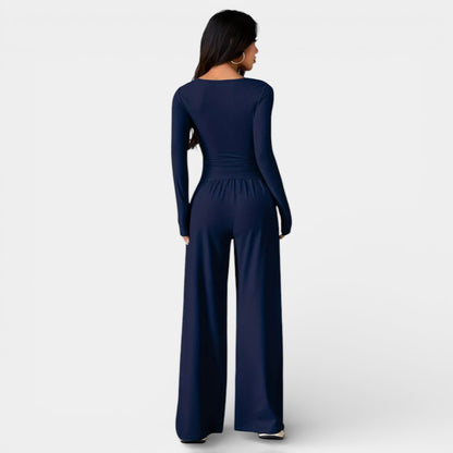 Gleame | Dames Tweedelige Set Asymmetrische Hals Aansluitende Pasvorm