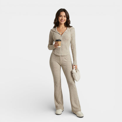 Gleame | Dames Tweedelige Set Geribde Structuur Aansluitende Pasvorm