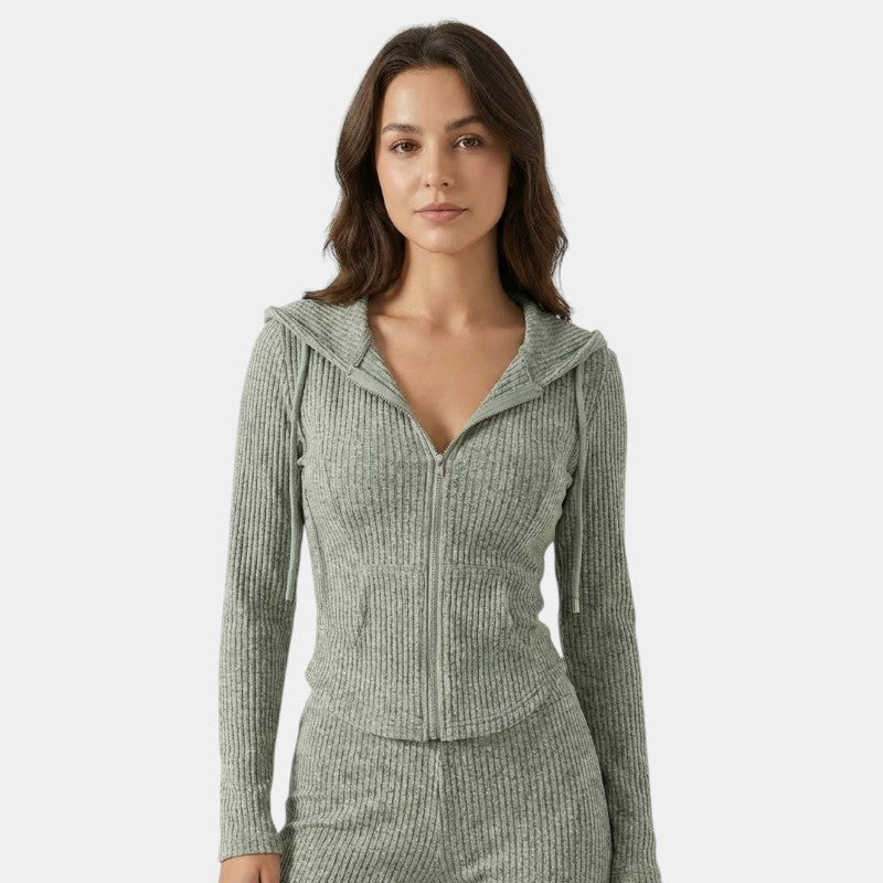 Gleame | Dames Tweedelige Set Geribde Structuur Aansluitende Pasvorm