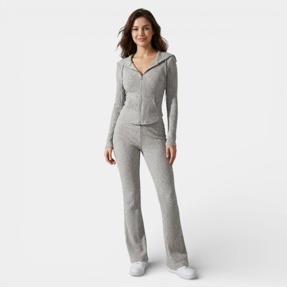 Gleame | Dames Tweedelige Set Geribde Structuur Aansluitende Pasvorm